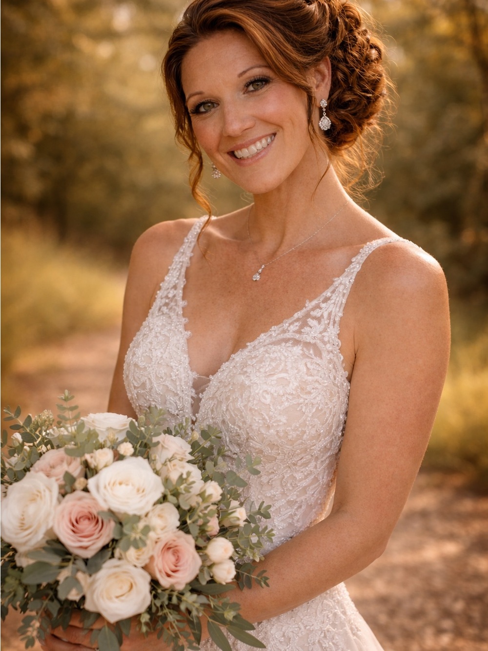 Lace V-Neck Bridal Dress in Ivory